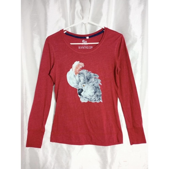 Revyntage Parrot Cockatoo exotic bird T-shirt red long sleeve - Picture 2 of 4